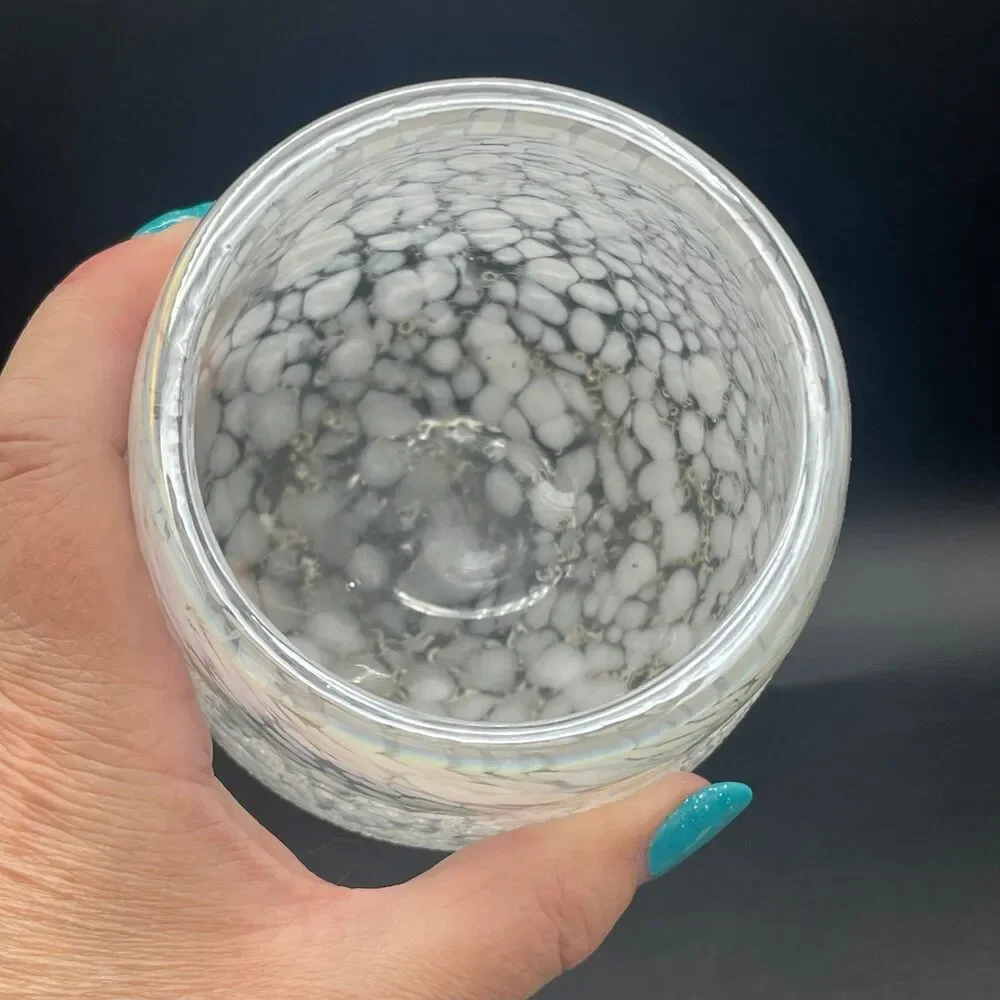 Vintage Iridescent Confetti Crackle Glass Tumbler Hand Blown Stemless Pontil